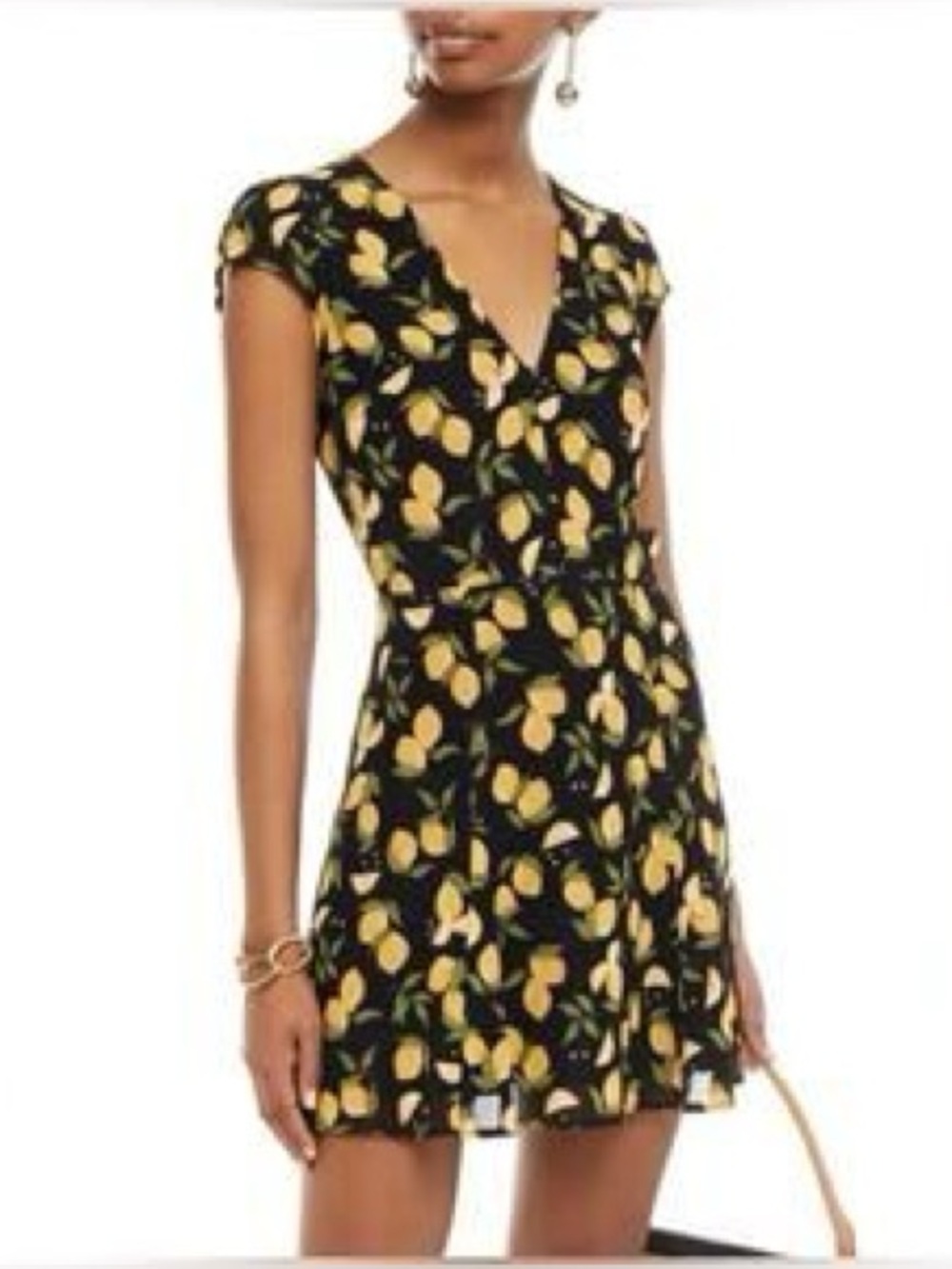 REFORMATION Black Lemon Print V-Neck Mini Dress sz. 0